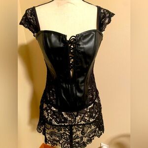 Black leather and lace corset top